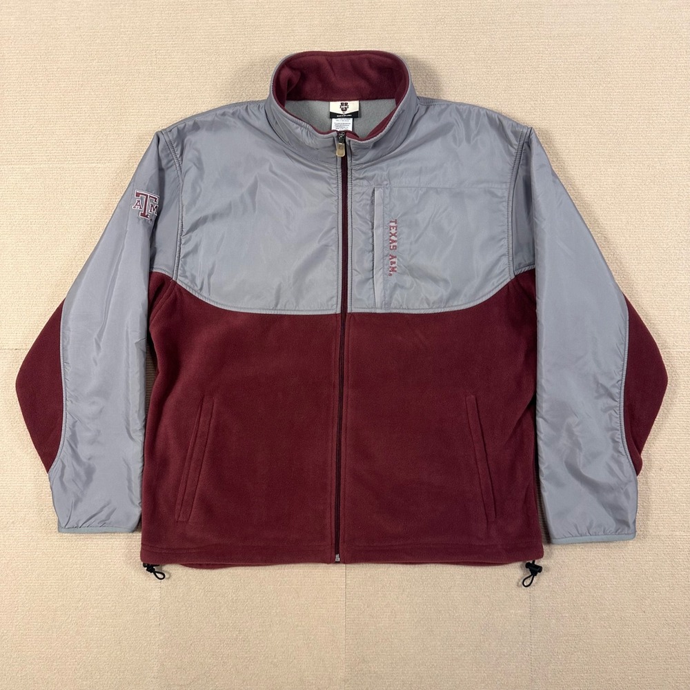 Vintage ESPN-U Texas A&M Jacket Mens XL Maroon Gray Fleece Nylon Colorblock